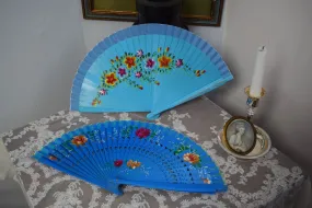 Wooden Hand Fan - Blue